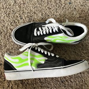 Lime Green Flame Vans- WORN TWICE